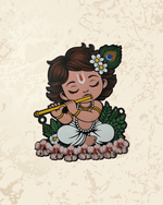 Baby Krishna MDF wood wall decor key holder with hooks for organizing keys.