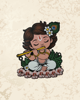 Baby Krishna MDF wood wall decor key holder with hooks for organizing keys.