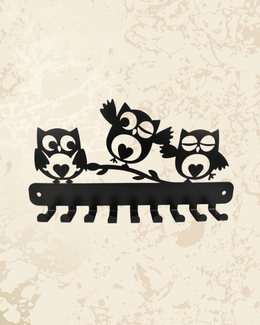 owl-family-metal-key-holder-wall-decor