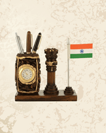 Patriotic painted pen holder with built-in clock for office desks, study tables, and gifting.
