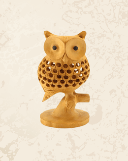 Traditional handcrafted wooden owl decorative showpiece for home decor
